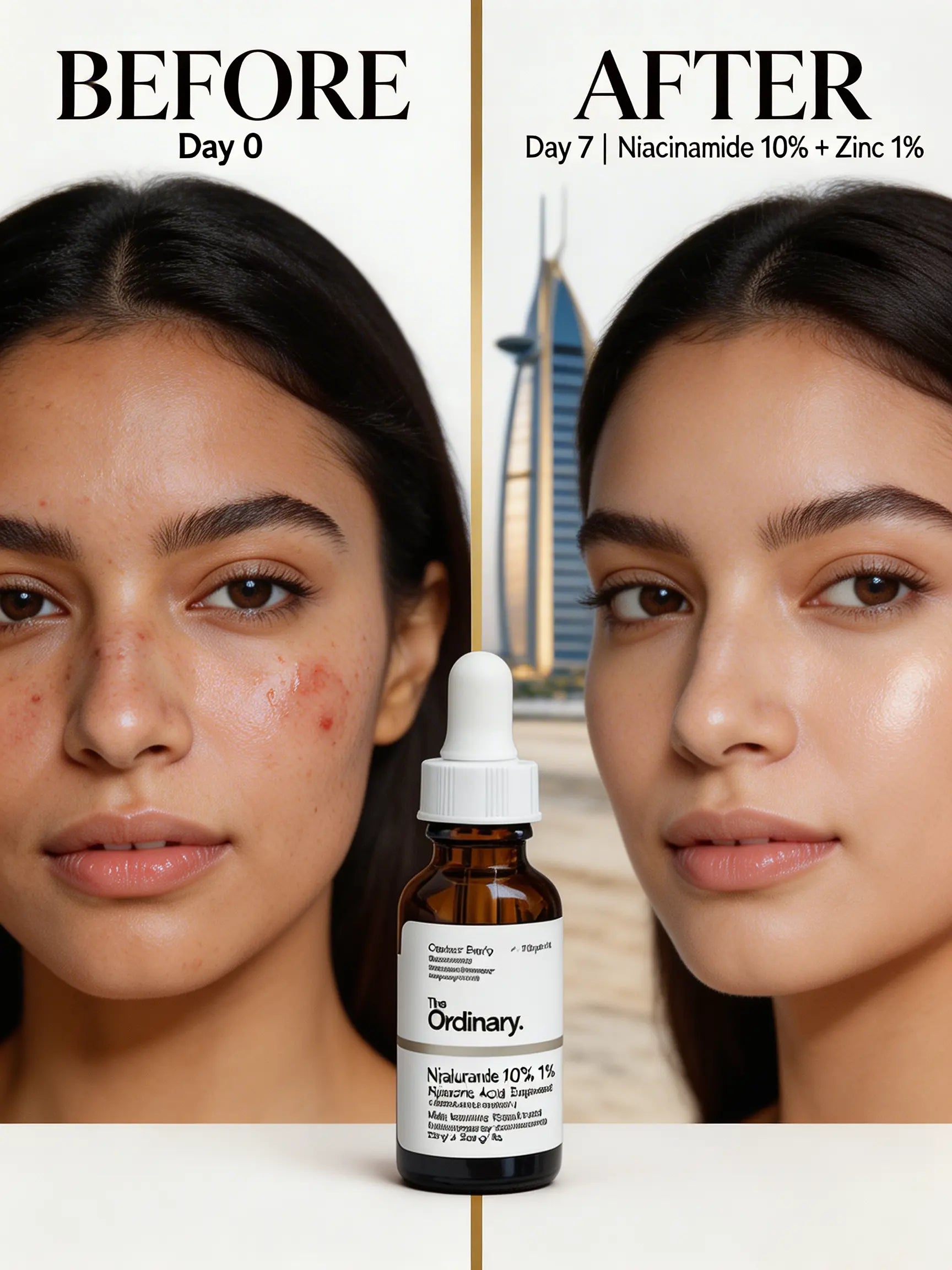 Applying niacinamide serum on face for acne and oily skin routine